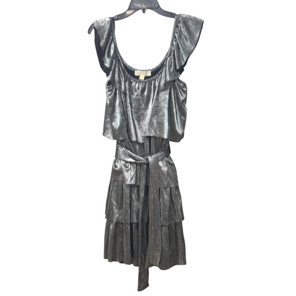 Michael Michael Kors Metallic Tiered Off-The-Shoulder Dress, Silver, M - Picture 12 of 13